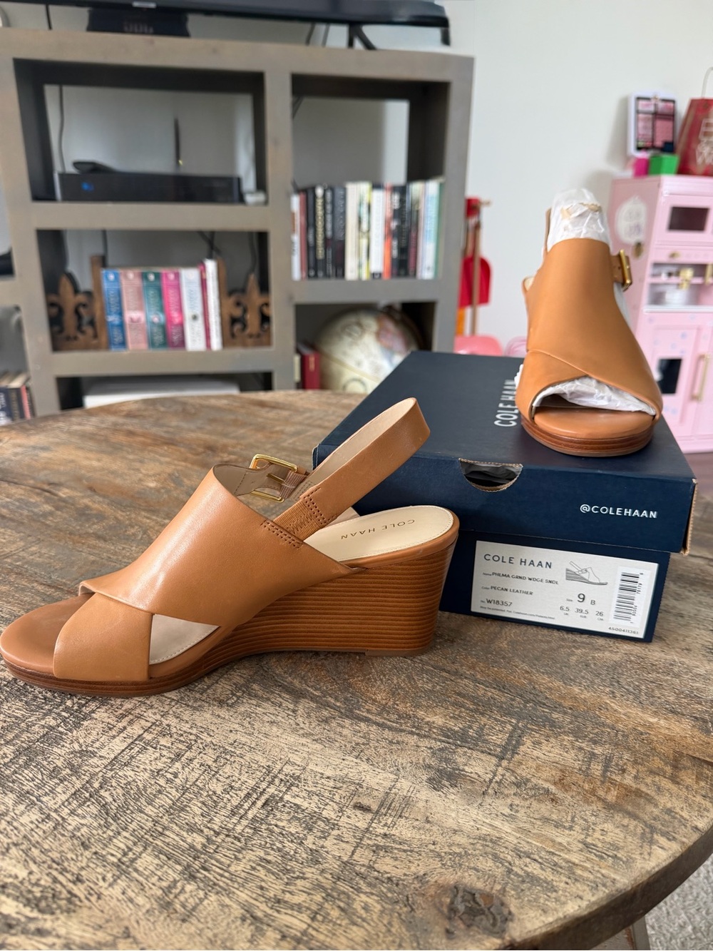 Cole Haan Tan Leather Slingback Wedge Sandals